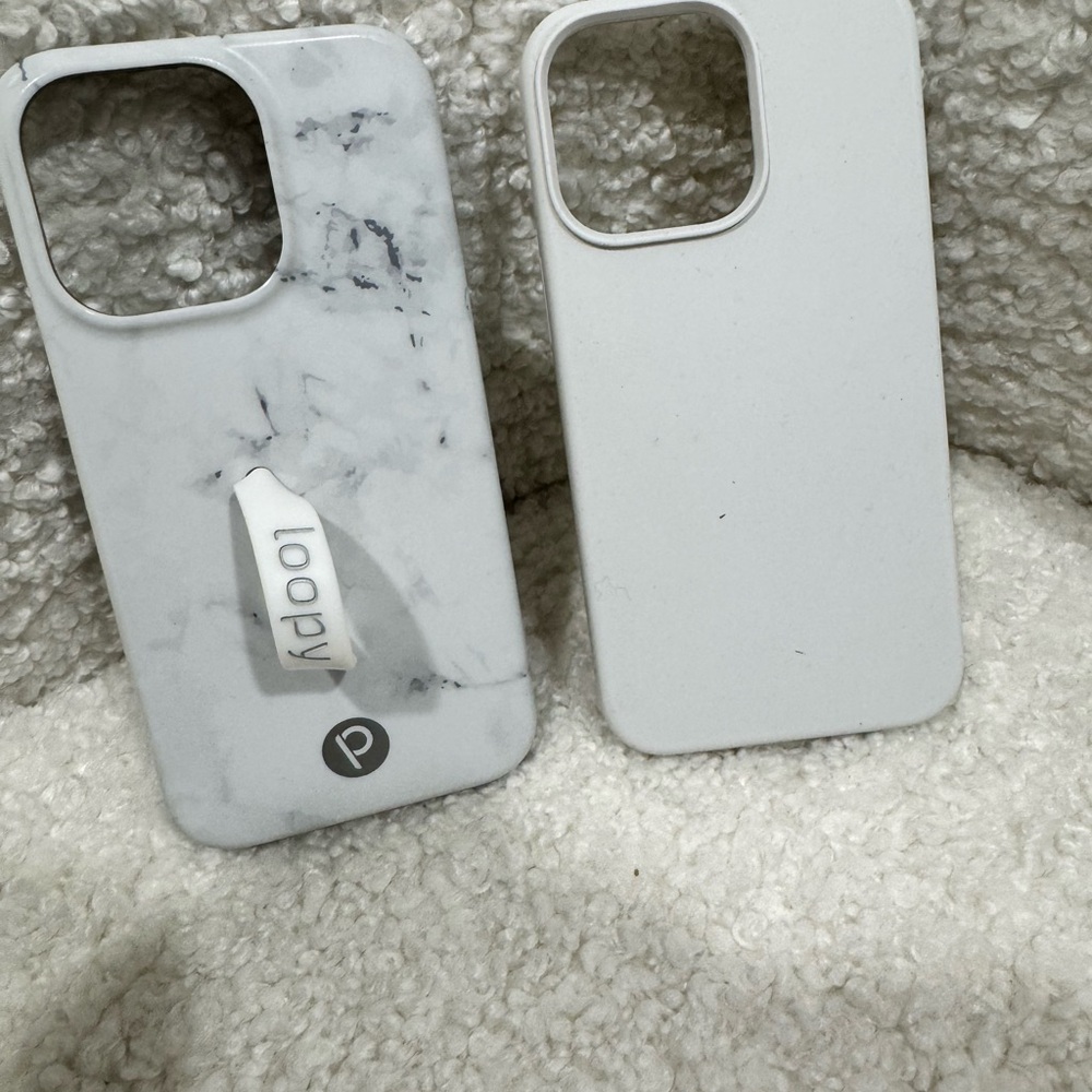 Loopy Case Apple 13 Pro White Marble Matte & additional FREE generic white case